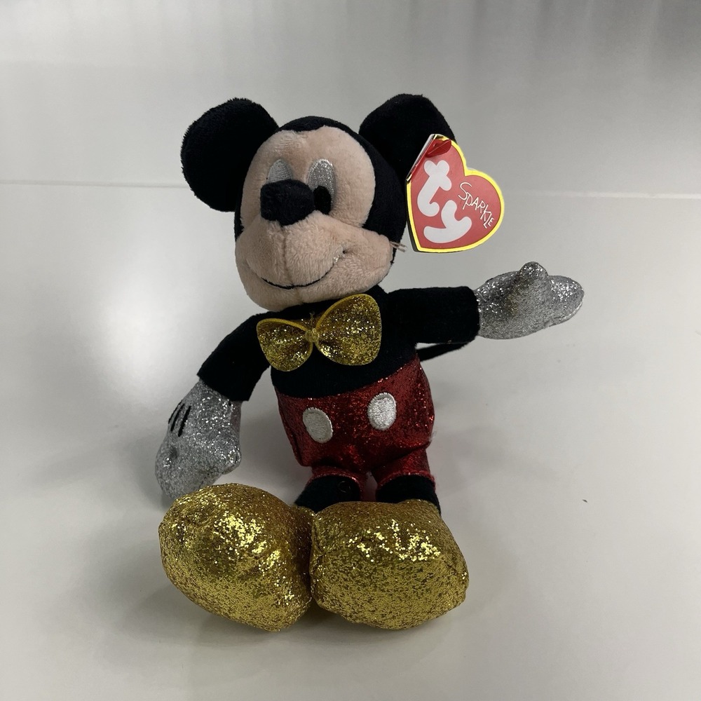 TY Beanie Baby Sparkle Mickey Mouse Disney With Tags Plush Toy SMOKE FREE